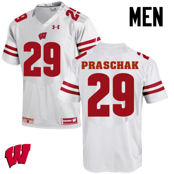 Wisconsin Badgers Men's #29 Max Praschak NCAA Under Armour Authentic White College Stitched Football Jersey FW40U72QB